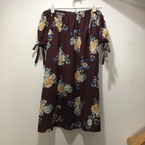 Maroon Floral Off-The-Shoulder Dress